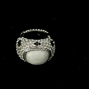 Fat Silver and Black Gemstone with White Centerpiece Ring